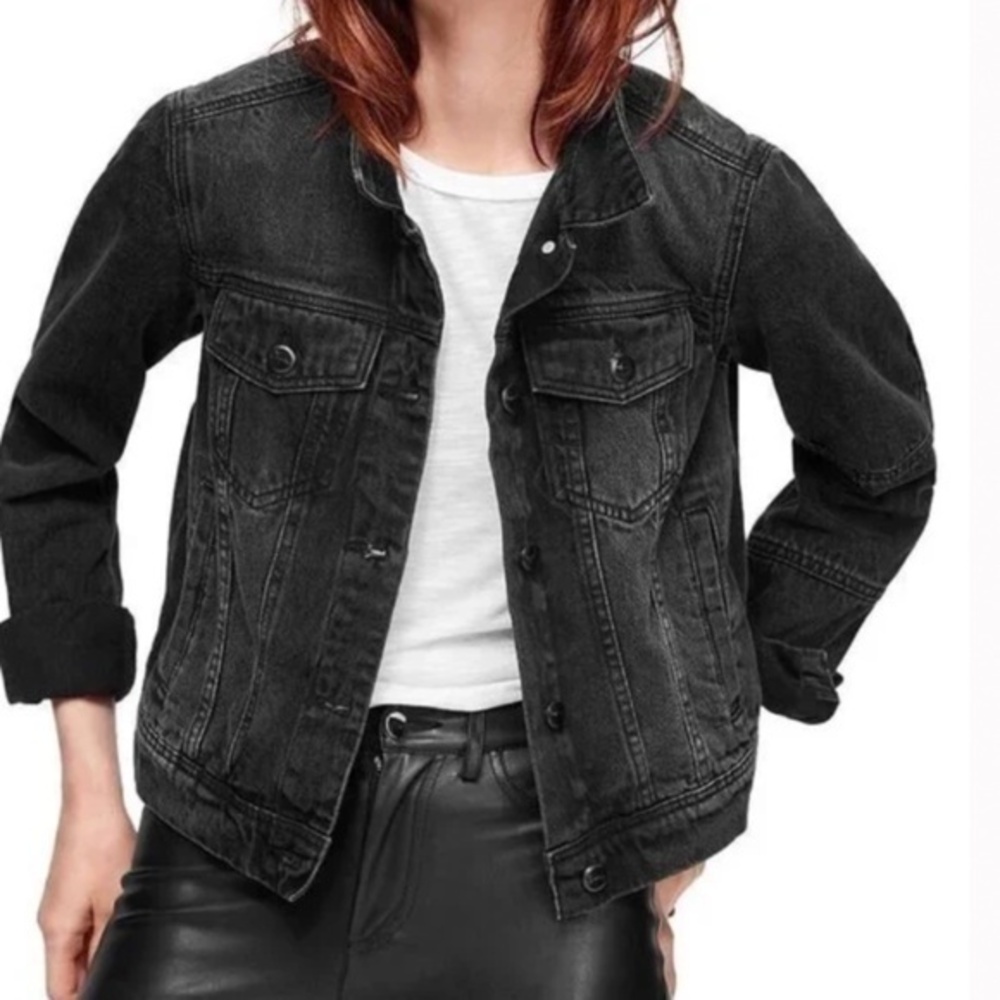 Free People Oversized Black Rumors Denim Jacket